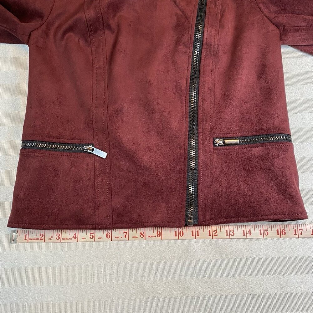KUT From The Kloth Moto Jacket Womens Sz XS Burgundy Faux Suede Asymmetrical Zip - Picture 12 of 14